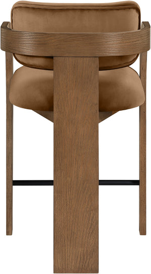 Meridian Furniture Cedra Art Deco Sculpted Velvet Counter Stool with Wood Frame for Kitchen Island Seating Saddle Style B 33053Saddle-C