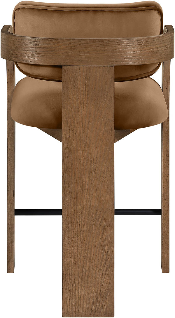 Meridian Furniture Cedra Art Deco Sculpted Velvet Counter Stool with Wood Frame for Kitchen Island Seating Saddle Style B 33053Saddle-C