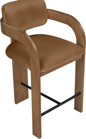 Meridian Furniture Cedra Art Deco Sculpted Velvet Counter Stool with Wood Frame for Kitchen Island Seating Saddle Style B 33053Saddle-C