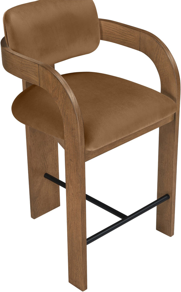 Meridian Furniture Cedra Art Deco Sculpted Velvet Counter Stool with Wood Frame for Kitchen Island Seating Saddle Style B 33053Saddle-C