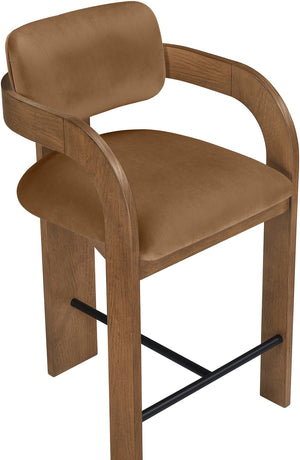 Meridian Furniture Cedra Art Deco Sculpted Velvet Counter Stool with Wood Frame for Kitchen Island Seating Saddle Style B 33053Saddle-C