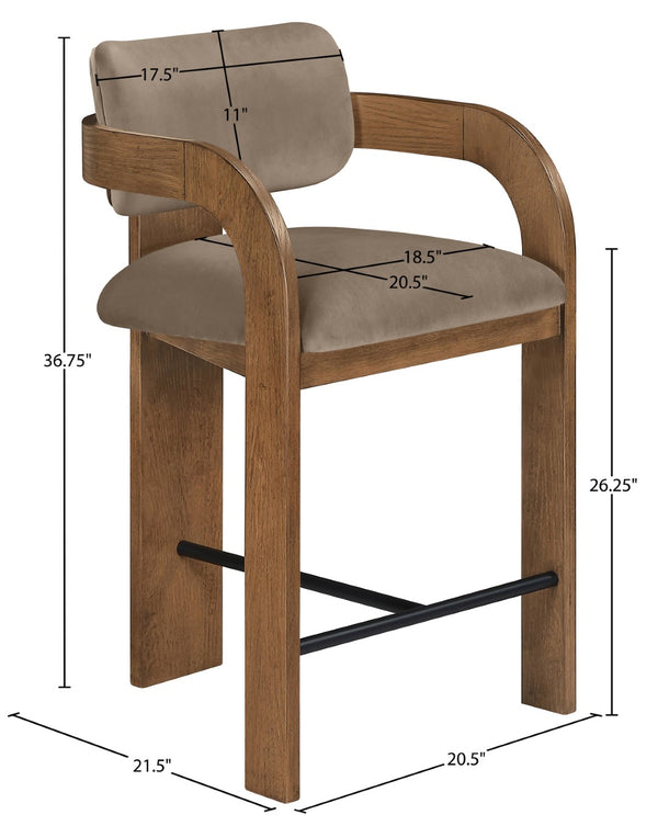 Meridian Furniture Cedra Art Deco Sculpted Velvet Counter Stool with Wood Frame for Kitchen Island Seating Taupe Style B 33053Taupe-C