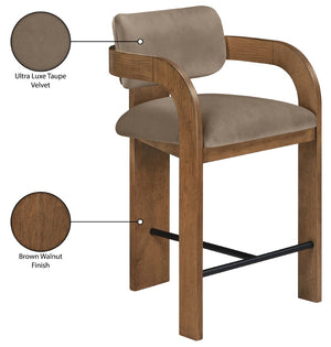 Meridian Furniture Cedra Art Deco Sculpted Velvet Counter Stool with Wood Frame for Kitchen Island Seating Taupe Style B 33053Taupe-C