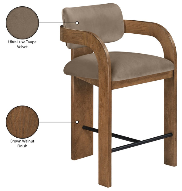 Meridian Furniture Cedra Art Deco Sculpted Velvet Counter Stool with Wood Frame for Kitchen Island Seating Taupe Style B 33053Taupe-C