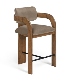 Meridian Furniture Cedra Art Deco Sculpted Velvet Counter Stool with Wood Frame for Kitchen Island Seating Taupe Style B 33053Taupe-C