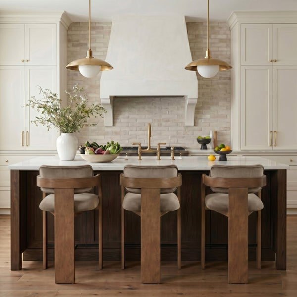 Meridian Furniture Cedra Art Deco Sculpted Velvet Counter Stool with Wood Frame for Kitchen Island Seating Taupe Style B 33053Taupe-C