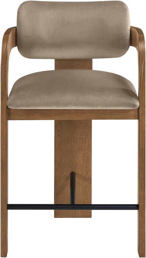 Meridian Furniture Cedra Art Deco Sculpted Velvet Counter Stool with Wood Frame for Kitchen Island Seating Taupe Style B 33053Taupe-C