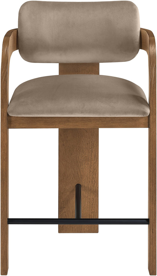 Meridian Furniture Cedra Art Deco Sculpted Velvet Counter Stool with Wood Frame for Kitchen Island Seating Taupe Style B 33053Taupe-C