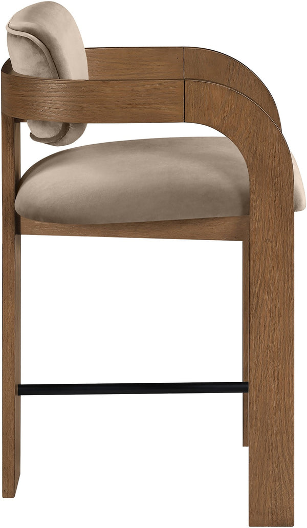 Meridian Furniture Cedra Art Deco Sculpted Velvet Counter Stool with Wood Frame for Kitchen Island Seating Taupe Style B 33053Taupe-C