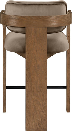 Meridian Furniture Cedra Art Deco Sculpted Velvet Counter Stool with Wood Frame for Kitchen Island Seating Taupe Style B 33053Taupe-C