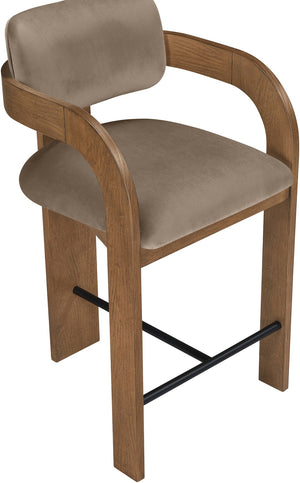 Meridian Furniture Cedra Art Deco Sculpted Velvet Counter Stool with Wood Frame for Kitchen Island Seating Taupe Style B 33053Taupe-C