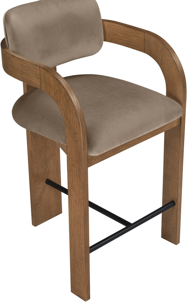 Meridian Furniture Cedra Art Deco Sculpted Velvet Counter Stool with Wood Frame for Kitchen Island Seating Taupe Style B 33053Taupe-C