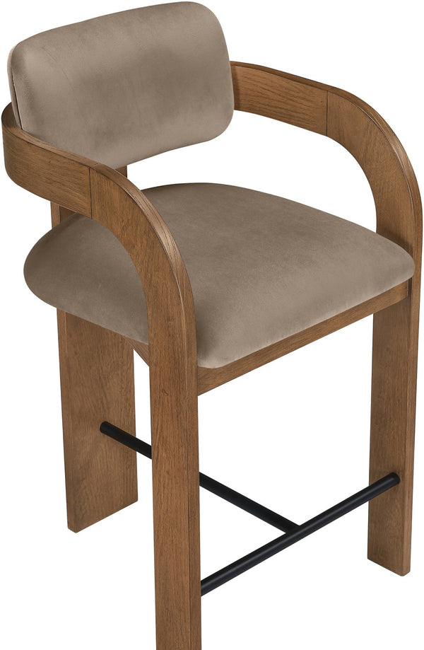 Meridian Furniture Cedra Art Deco Sculpted Velvet Counter Stool with Wood Frame for Kitchen Island Seating Taupe Style B 33053Taupe-C