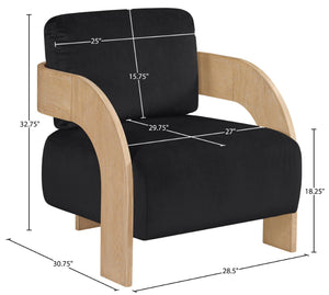 Meridian Furniture Cedra Art Deco Sculpted Accent Chair in Plush Velvet with Solid Walnut Frame Living Room Black Style A 33054Black