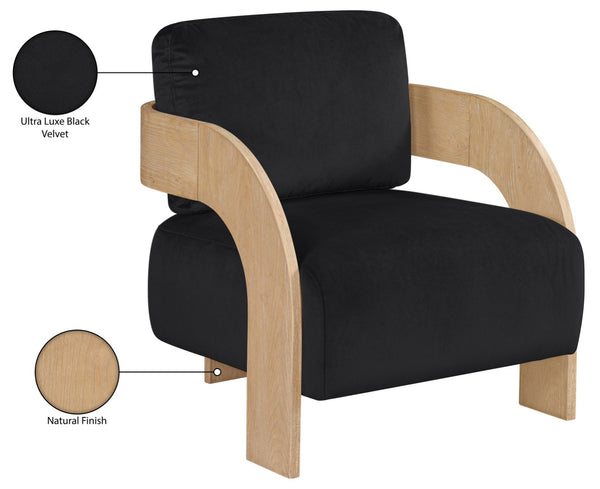 Meridian Furniture Cedra Art Deco Sculpted Accent Chair in Plush Velvet with Solid Walnut Frame Living Room Black Style A 33054Black