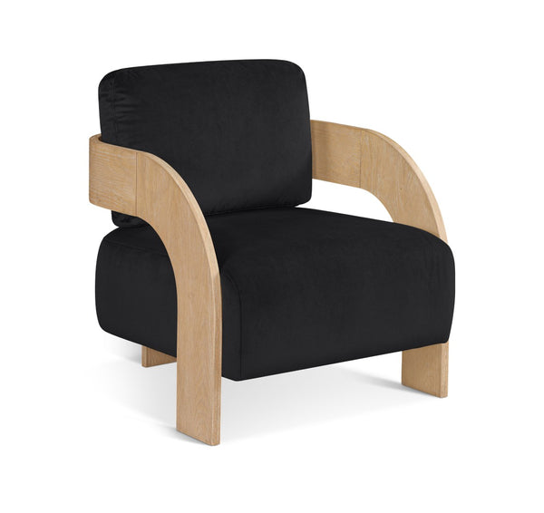 Meridian Furniture Cedra Art Deco Sculpted Accent Chair in Plush Velvet with Solid Walnut Frame Living Room Black Style A 33054Black