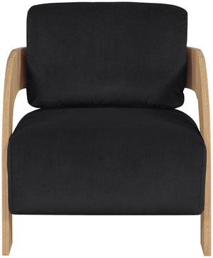 Meridian Furniture Cedra Art Deco Sculpted Accent Chair in Plush Velvet with Solid Walnut Frame Living Room Black Style A 33054Black