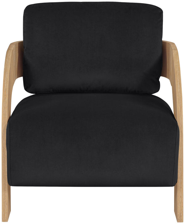 Meridian Furniture Cedra Art Deco Sculpted Accent Chair in Plush Velvet with Solid Walnut Frame Living Room Black Style A 33054Black