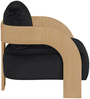 Meridian Furniture Cedra Art Deco Sculpted Accent Chair in Plush Velvet with Solid Walnut Frame Living Room Black Style A 33054Black