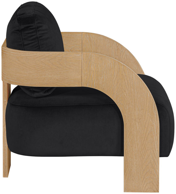 Meridian Furniture Cedra Art Deco Sculpted Accent Chair in Plush Velvet with Solid Walnut Frame Living Room Black Style A 33054Black