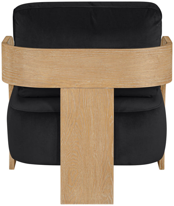 Meridian Furniture Cedra Art Deco Sculpted Accent Chair in Plush Velvet with Solid Walnut Frame Living Room Black Style A 33054Black