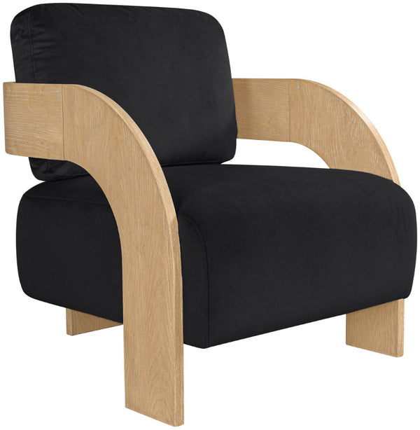 Meridian Furniture Cedra Art Deco Sculpted Accent Chair in Plush Velvet with Solid Walnut Frame Living Room Black Style A 33054Black