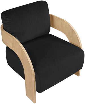 Meridian Furniture Cedra Art Deco Sculpted Accent Chair in Plush Velvet with Solid Walnut Frame Living Room Black Style A 33054Black