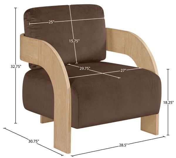 Meridian Furniture Cedra Art Deco Sculpted Accent Chair in Plush Velvet with Solid Walnut Frame Living Room Brown Style A 33054Brown