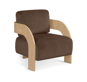 Meridian Furniture Cedra Art Deco Sculpted Accent Chair in Plush Velvet with Solid Walnut Frame Living Room Brown Style A 33054Brown