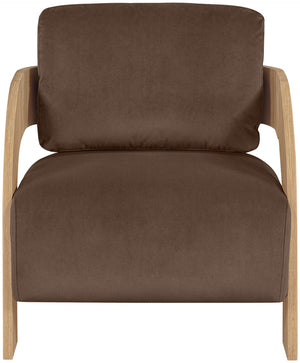 Meridian Furniture Cedra Art Deco Sculpted Accent Chair in Plush Velvet with Solid Walnut Frame Living Room Brown Style A 33054Brown