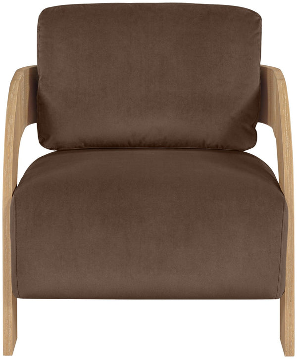 Meridian Furniture Cedra Art Deco Sculpted Accent Chair in Plush Velvet with Solid Walnut Frame Living Room Brown Style A 33054Brown