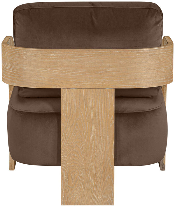 Meridian Furniture Cedra Art Deco Sculpted Accent Chair in Plush Velvet with Solid Walnut Frame Living Room Brown Style A 33054Brown