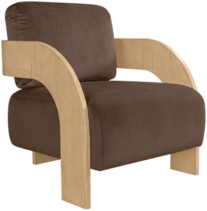 Meridian Furniture Cedra Art Deco Sculpted Accent Chair in Plush Velvet with Solid Walnut Frame Living Room Brown Style A 33054Brown