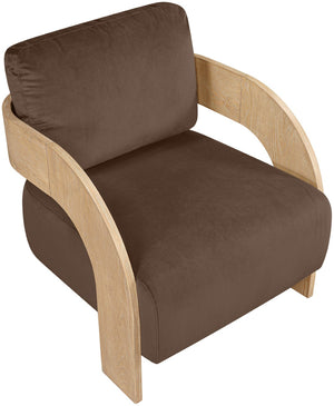 Meridian Furniture Cedra Art Deco Sculpted Accent Chair in Plush Velvet with Solid Walnut Frame Living Room Brown Style A 33054Brown