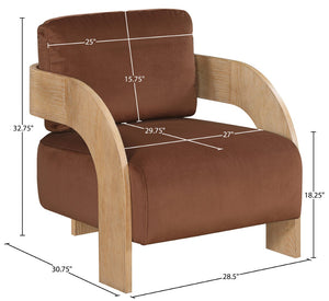 Meridian Furniture Cedra Art Deco Sculpted Accent Chair in Plush Velvet with Solid Walnut Frame Living Room Cognac Style A 33054Cognac
