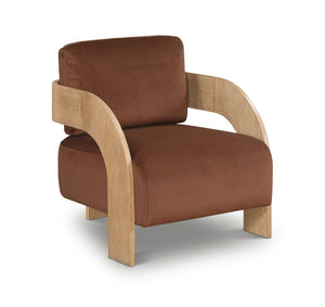 Meridian Furniture Cedra Art Deco Sculpted Accent Chair in Plush Velvet with Solid Walnut Frame Living Room Cognac Style A 33054Cognac