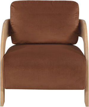 Meridian Furniture Cedra Art Deco Sculpted Accent Chair in Plush Velvet with Solid Walnut Frame Living Room Cognac Style A 33054Cognac
