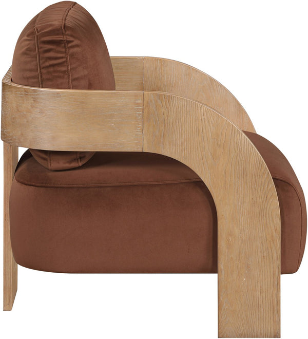 Meridian Furniture Cedra Art Deco Sculpted Accent Chair in Plush Velvet with Solid Walnut Frame Living Room Cognac Style A 33054Cognac