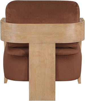 Meridian Furniture Cedra Art Deco Sculpted Accent Chair in Plush Velvet with Solid Walnut Frame Living Room Cognac Style A 33054Cognac
