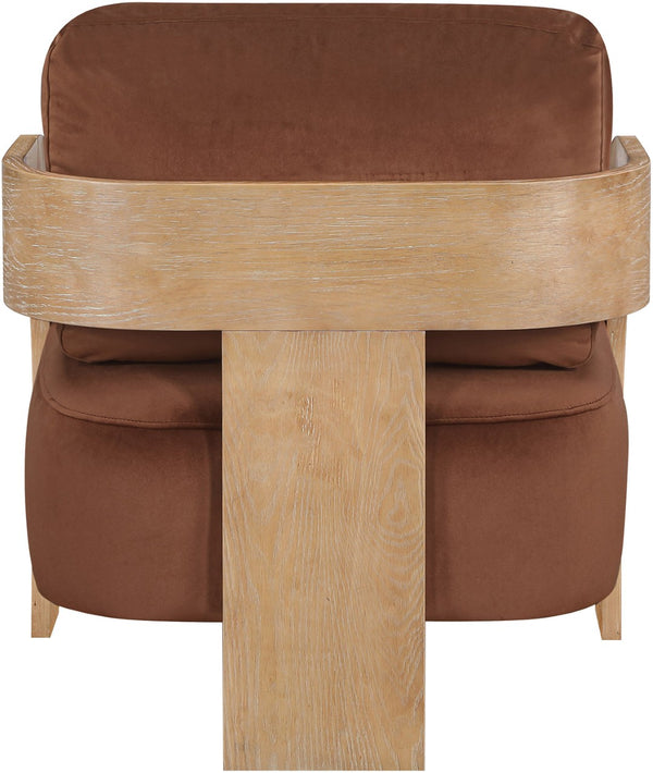 Meridian Furniture Cedra Art Deco Sculpted Accent Chair in Plush Velvet with Solid Walnut Frame Living Room Cognac Style A 33054Cognac