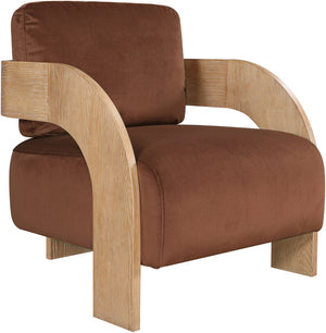 Meridian Furniture Cedra Art Deco Sculpted Accent Chair in Plush Velvet with Solid Walnut Frame Living Room Cognac Style A 33054Cognac
