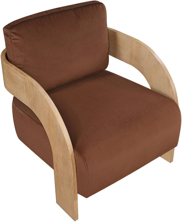 Meridian Furniture Cedra Art Deco Sculpted Accent Chair in Plush Velvet with Solid Walnut Frame Living Room Cognac Style A 33054Cognac