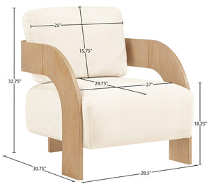 Meridian Furniture Cedra Art Deco Sculpted Accent Chair in Plush Velvet with Solid Walnut Frame Living Room Cream Style A 33054Cream