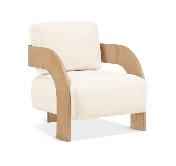 Meridian Furniture Cedra Art Deco Sculpted Accent Chair in Plush Velvet with Solid Walnut Frame Living Room Cream Style A 33054Cream