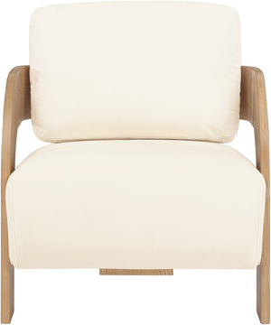 Meridian Furniture Cedra Art Deco Sculpted Accent Chair in Plush Velvet with Solid Walnut Frame Living Room Cream Style A 33054Cream