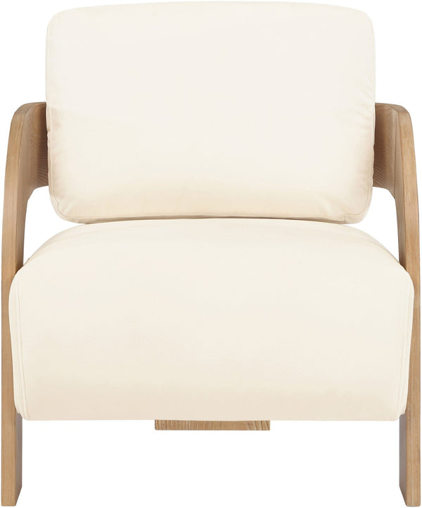 Meridian Furniture Cedra Art Deco Sculpted Accent Chair in Plush Velvet with Solid Walnut Frame Living Room Cream Style A 33054Cream