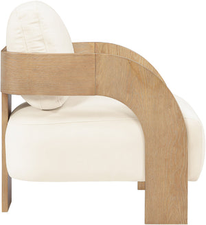 Meridian Furniture Cedra Art Deco Sculpted Accent Chair in Plush Velvet with Solid Walnut Frame Living Room Cream Style A 33054Cream