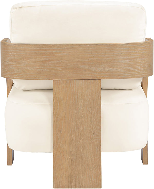 Meridian Furniture Cedra Art Deco Sculpted Accent Chair in Plush Velvet with Solid Walnut Frame Living Room Cream Style A 33054Cream