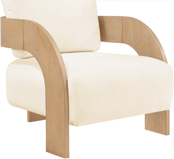 Meridian Furniture Cedra Art Deco Sculpted Accent Chair in Plush Velvet with Solid Walnut Frame Living Room Cream Style A 33054Cream