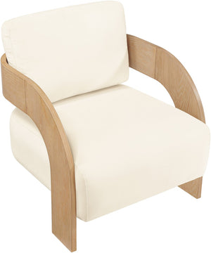 Meridian Furniture Cedra Art Deco Sculpted Accent Chair in Plush Velvet with Solid Walnut Frame Living Room Cream Style A 33054Cream